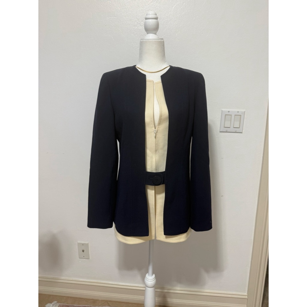 Valentino Navy & Beige Blazer Jacket Large, zipper closure